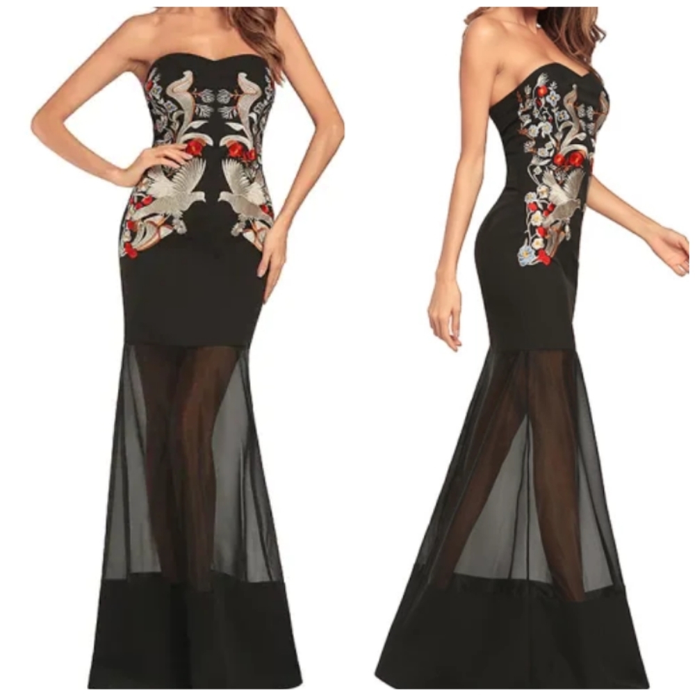 L'ATISTE Black Velvet Sheer Maxi Dress